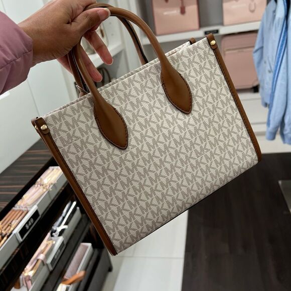 Michael Kors Mirella SM Shopper Vanilla  Messenger Shoulder Xbody Purse Logo - Picture 9 of 13